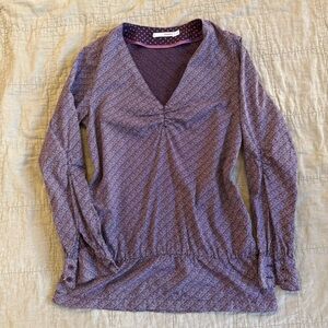 Sessùn | women's small Chic Purple ruched V-Neck Blouse with flowers 100% cotton